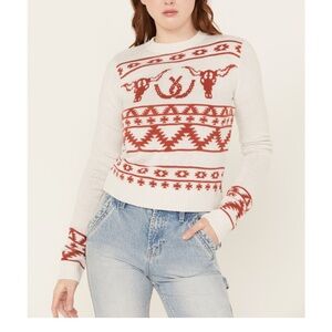 Wrangler Retro XXL Women's White and Red Patterned Longhorn Sweater